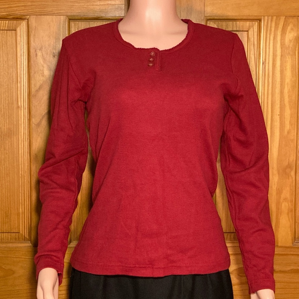 NWOT Faded Glory Vintage 80s Top Stretch Long Sleeve Blouse Red Size S Small